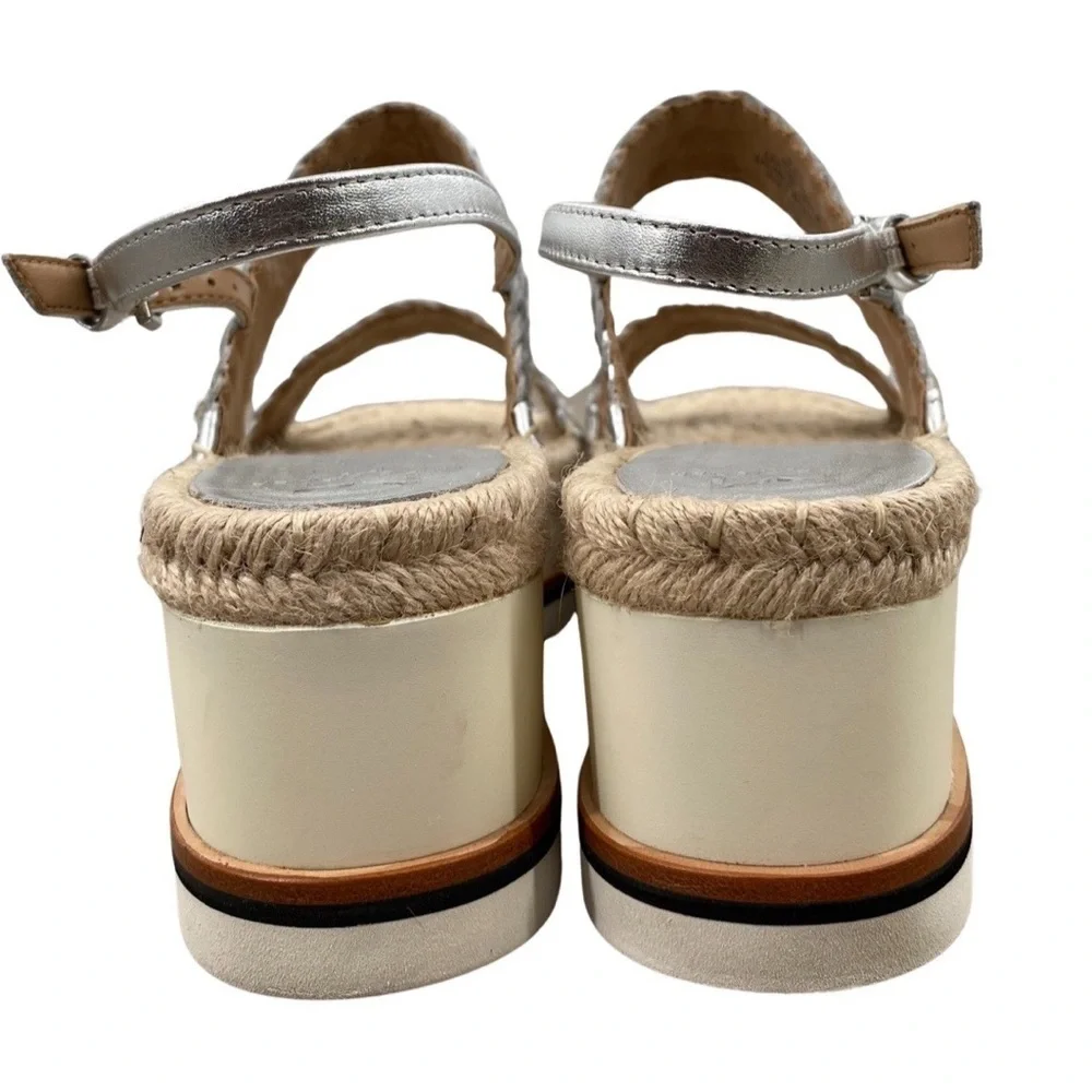 Marc Fisher Espadrille Platform Silver & Tan Sandals Size 9.5